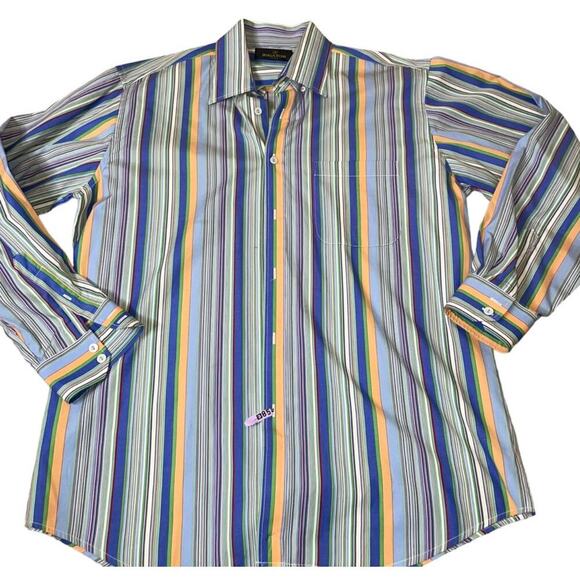 Bugatchi Men's Tailored Fit Candy Stripe Long Sleeve Point Collar Shirt SZ XL - Picture 2 of 7